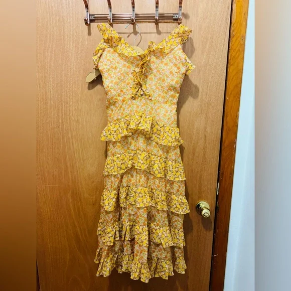 Maje | Dresses | Maje Yellow Floral Midi Dress | Poshmark